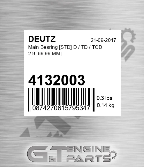 4132003 Main Bearing [std] D / Td / Tcd 2.9 [69.99 Mm]