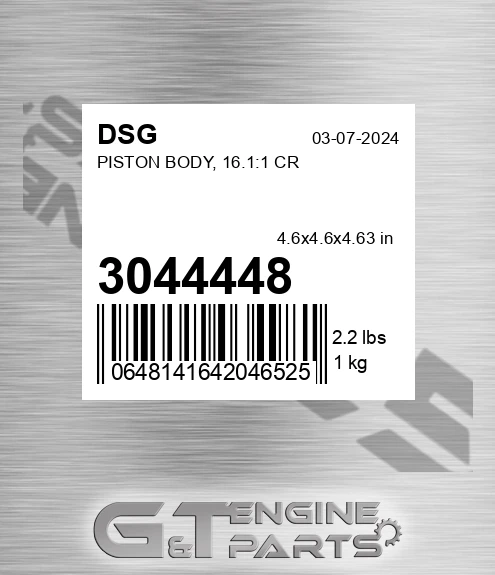 3044448 Piston Body, 16.1:1 Cr