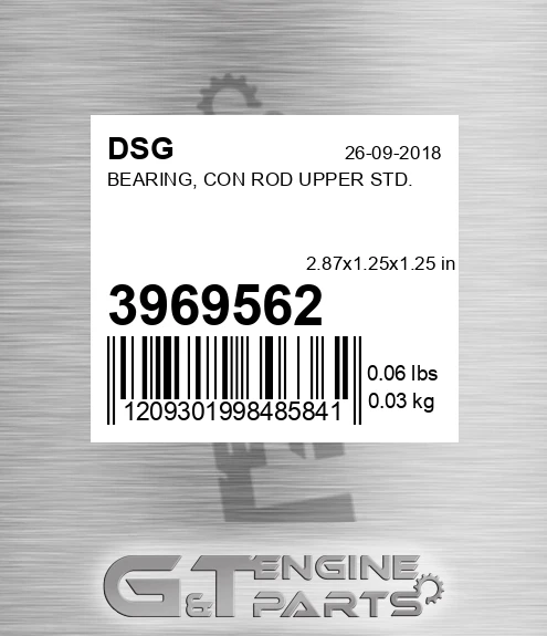 3969562 DSG Bearing, Con Rod Upper Std.