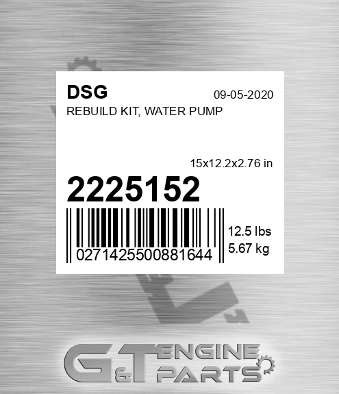 2225152 DSG Rebuild Kit, Water Pump