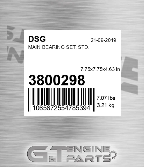 3800298 DSG Main Bearing Set, Std.