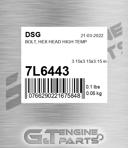 7L6443 DSG Bolt, Hex Head High Temp