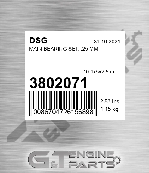 3802071 DSG Main Bearing Set, .25 Mm