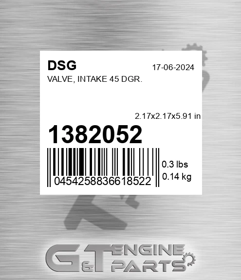 1382052 DSG Valve, Intake 45 Dgr.
