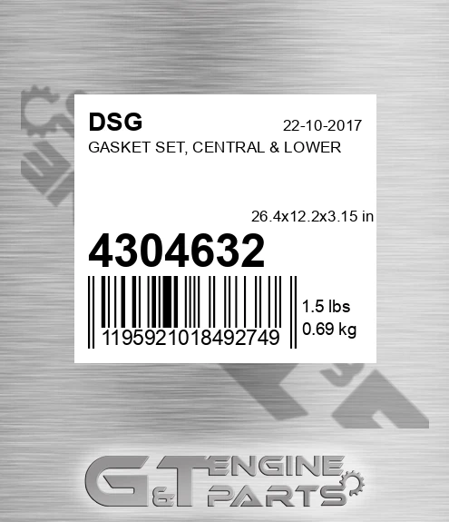 4304632 Gasket Set, Central & Lower