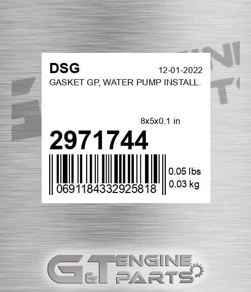 2971744 DSG Gasket Gp, Water Pump Install.