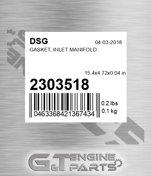 2303518 DSG Gasket, Inlet Manifold