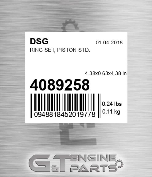 4089258 DSG Ring Set, Piston Std.