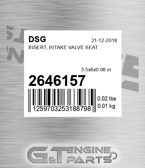 2646157 Insert, Intake Valve Seat