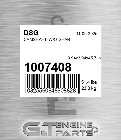 1007408 Camshaft, W/o Gear