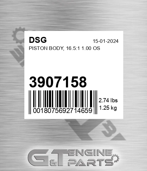3907158 Piston Body, 16.5:1 1.00 Os