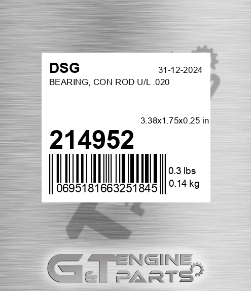 214952 Bearing, Con Rod U/l .020