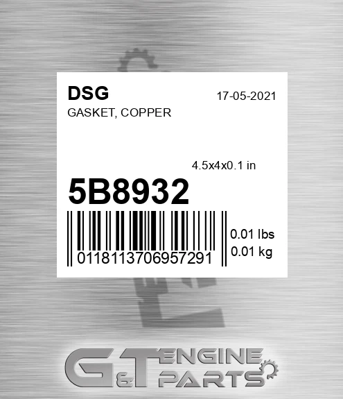 5B8932 Gasket, Copper