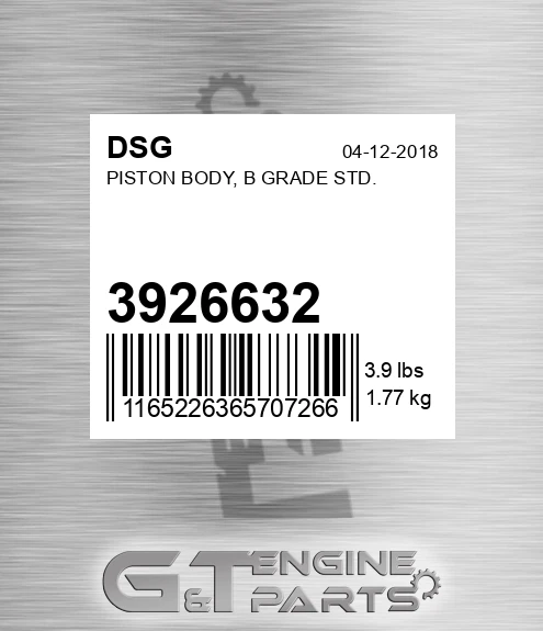 3926632 Piston Body, B Grade Std.