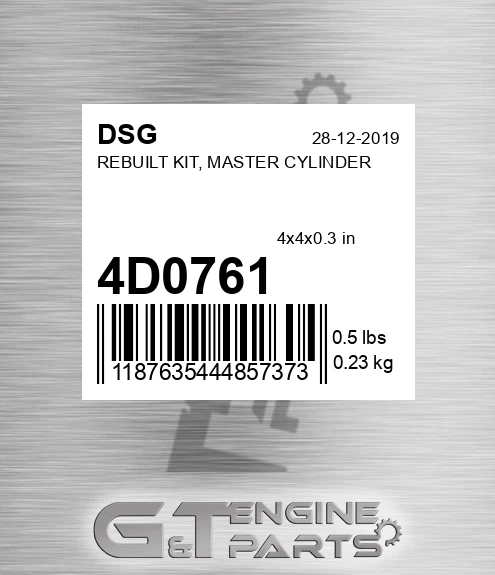 4D0761 DSG Rebuilt Kit, Master Cylinder