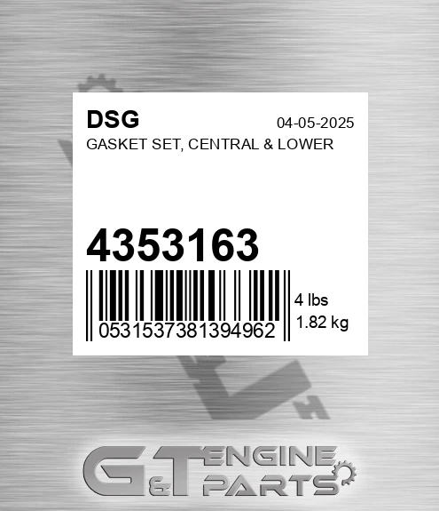 4353163 Gasket Set, Central & Lower