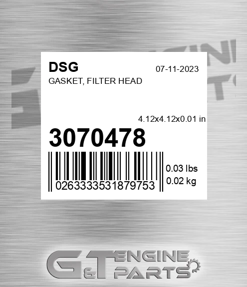 3070478 DSG Gasket, Filter Head