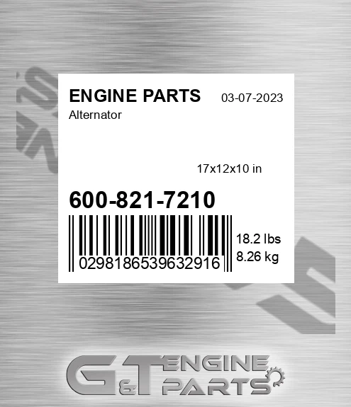 600-821-7210 Alternator for ENGINE PARTS