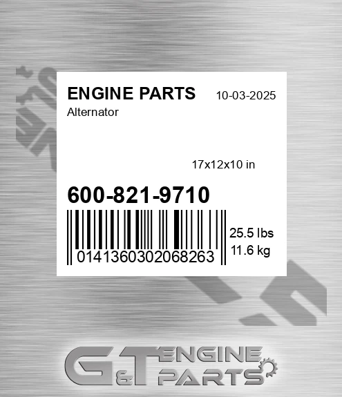 600-821-9710 Alternator for ENGINE PARTS