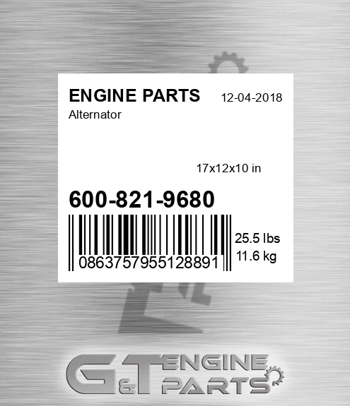 600-821-9680 Alternator for ENGINE PARTS