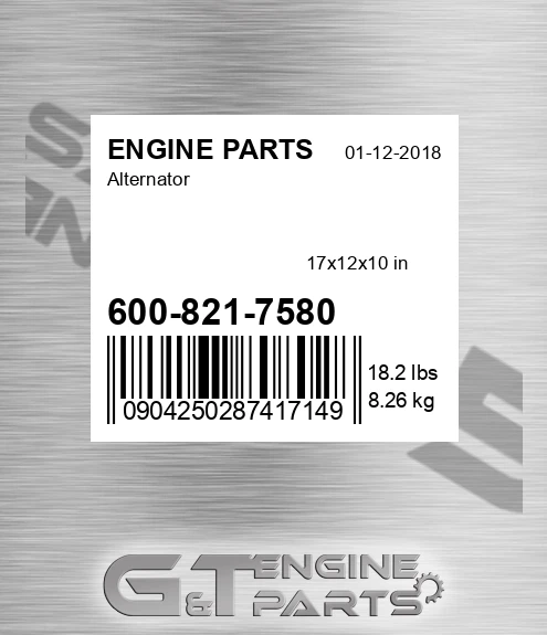 600-821-7580 Alternator for ENGINE PARTS