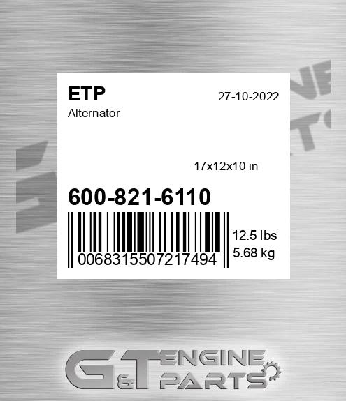 600-821-6110 Alternator for ETP