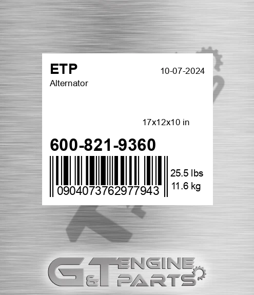 600-821-9360 Alternator for ETP