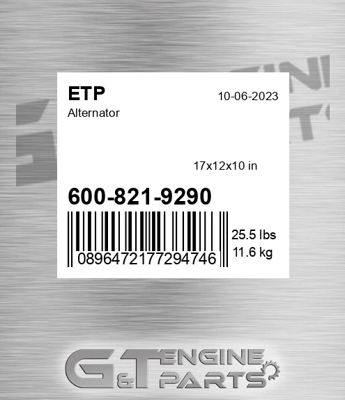 600-821-9290 Alternator for ETP