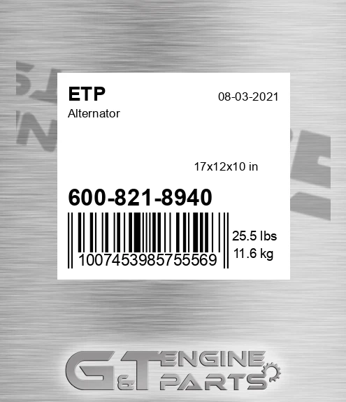 600-821-8940 Alternator for ETP