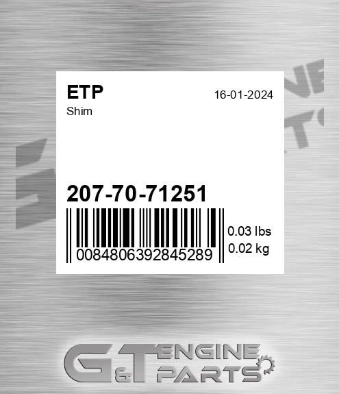 207-70-71251 Shim for ETP