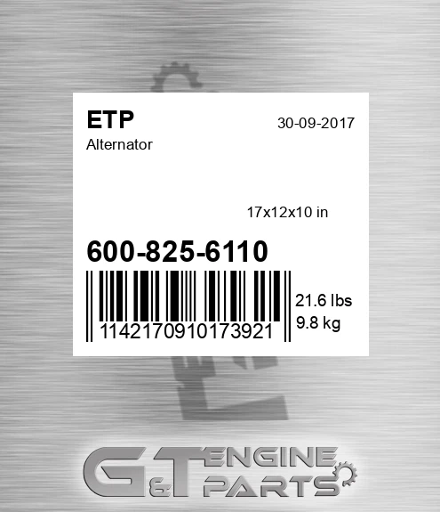 600-825-6110 Alternator for ETP
