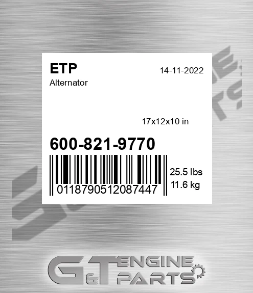 600-821-9770 Alternator for ETP