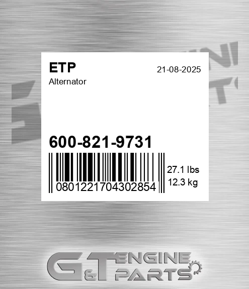 600-821-9731 Alternator for ETP