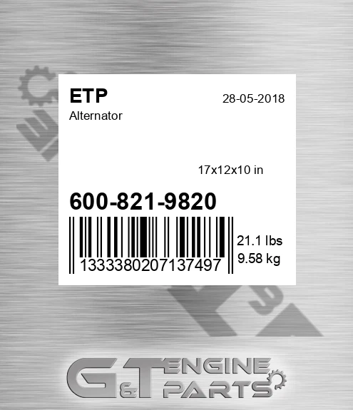 600-821-9820 Alternator for ETP