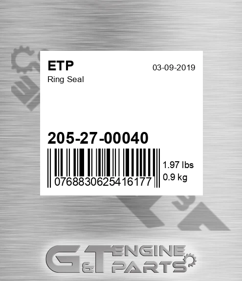 205-27-00040 Ring Seal for ETP