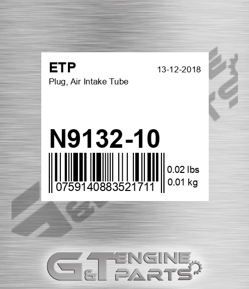 N9132-10 Plug, Air Intake Tube for ETP
