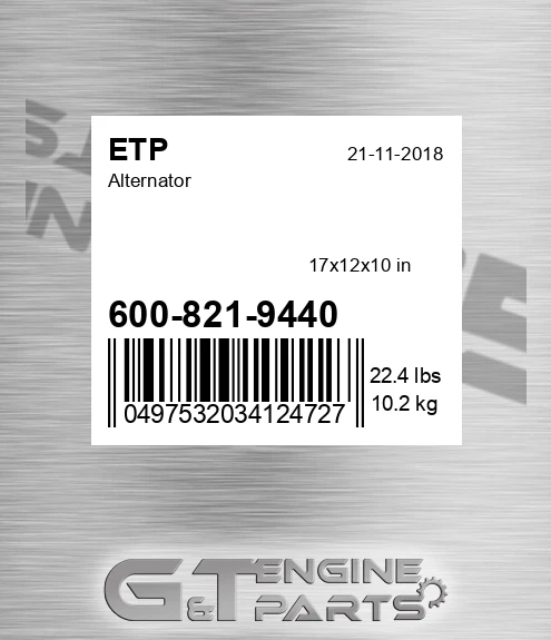 600-821-9440 Alternator for ETP