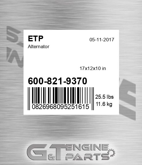 600-821-9370 Alternator for ETP