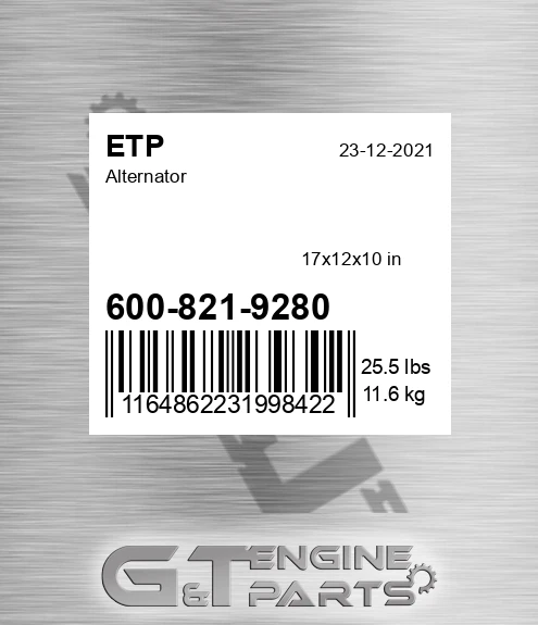 600-821-9280 Alternator for ETP