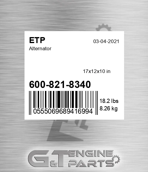 600-821-8340 Alternator for ETP