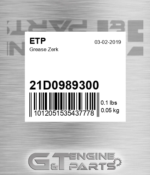 21D0989300 Grease Zerk for ETP