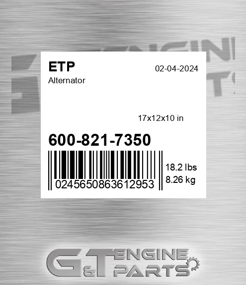 600-821-7350 Alternator for ETP