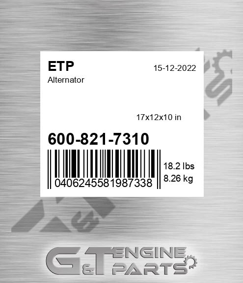 600-821-7310 Alternator for ETP