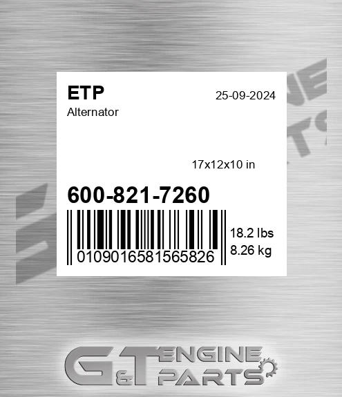 600-821-7260 Alternator for ETP
