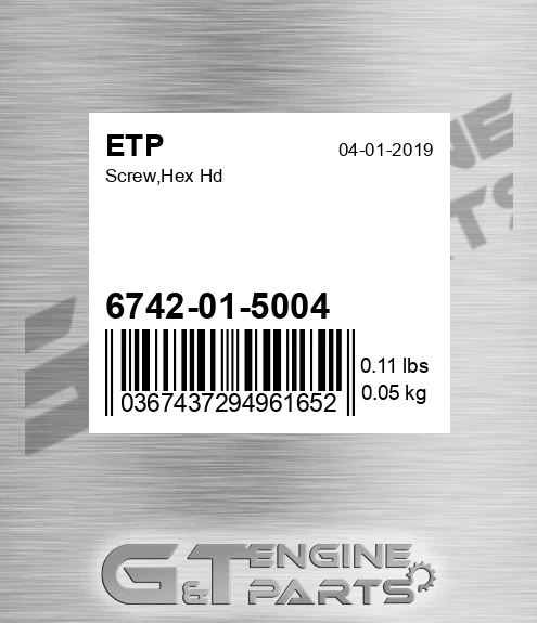 6742-01-5004 Screw,hex Hd for ETP