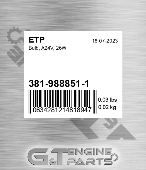 381-988851-1 Bulb, A24v, 26w for ETP
