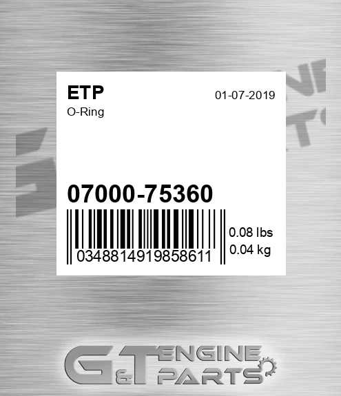 07000-75360 O-ring for ETP