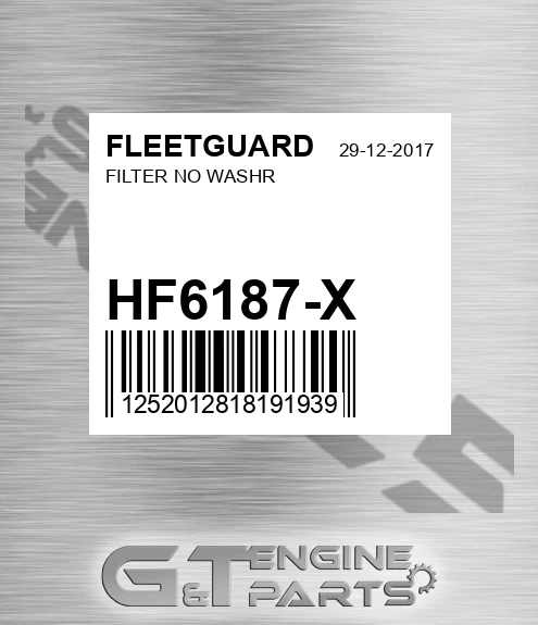 HF6187-X Filter No Washr