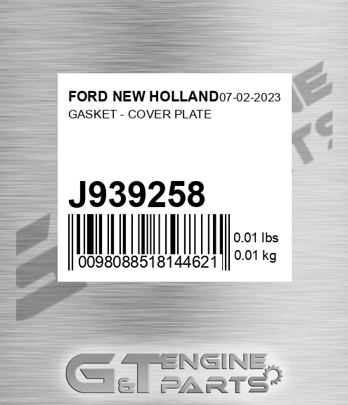 J939258 Gasket - Cover Plate