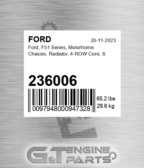 236006 FORD Ford, F51 Series, Motorhome Chassis, Radiator, 4-row Core, S